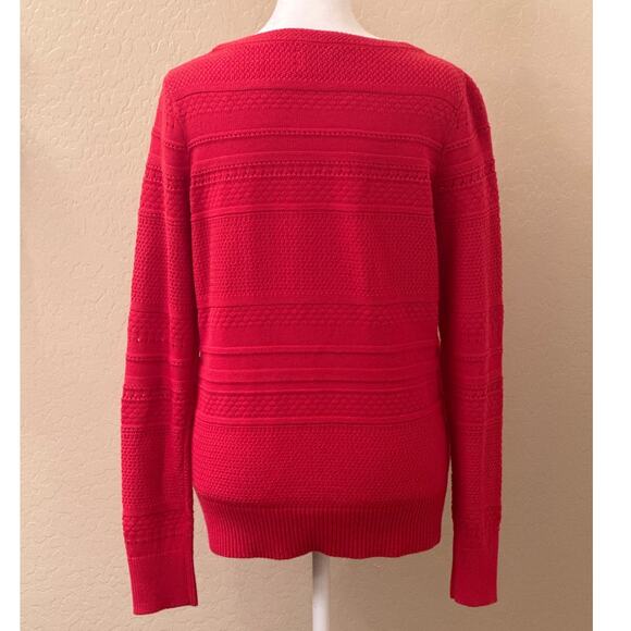 Ann Taylor LOFT Red Long Sleeve Sweater Stripe Pattern 100% Cotton Size Small - Picture 2 of 9